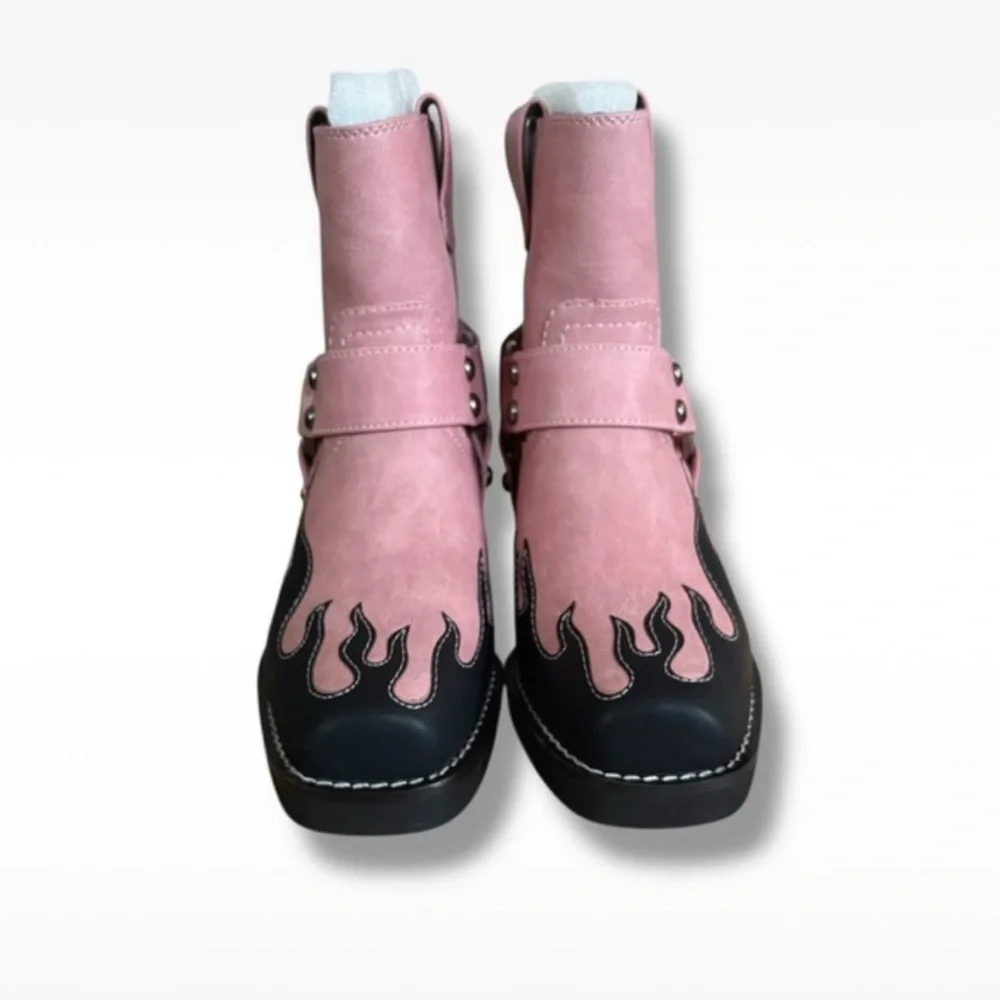 DollsKill | Current Mood NWOB Cyber Y2K Flame Moto Biker Goth Grunge Boots - Picture 6 of 8